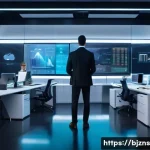 로우코스트 비즈니스 모델의 성장 가능성 분석 - A futuristic digital workspace showcasing a diverse team of professionals using AI-powered automatio...