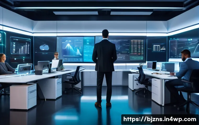 로우코스트 비즈니스 모델의 성장 가능성 분석 - A futuristic digital workspace showcasing a diverse team of professionals using AI-powered automatio...