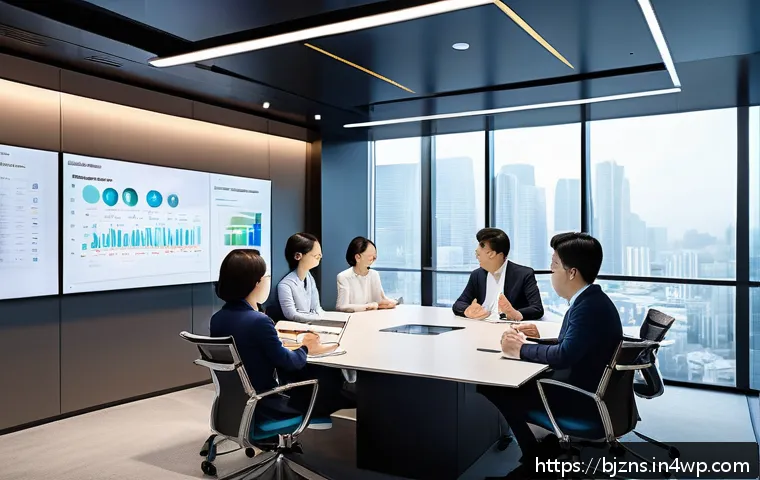 로우코스트 비즈니스 모델의 변화 관리 전략 - A modern corporate office scene showing a diverse team of professionals engaged in a collaborative m...