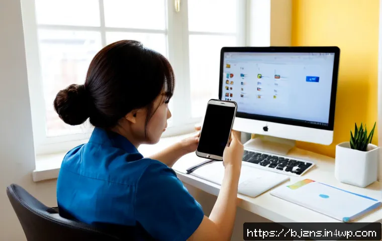로우코스트 비즈니스 모델을 위한 소셜 미디어 활용 - Photorealistic small business owner at a clean home office desk, using a smartphone beside an afford...